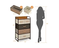 Volenca 4-Tier Organizer Tower Steel Frame Wooden Top Storage with 5-Drawer Dresser