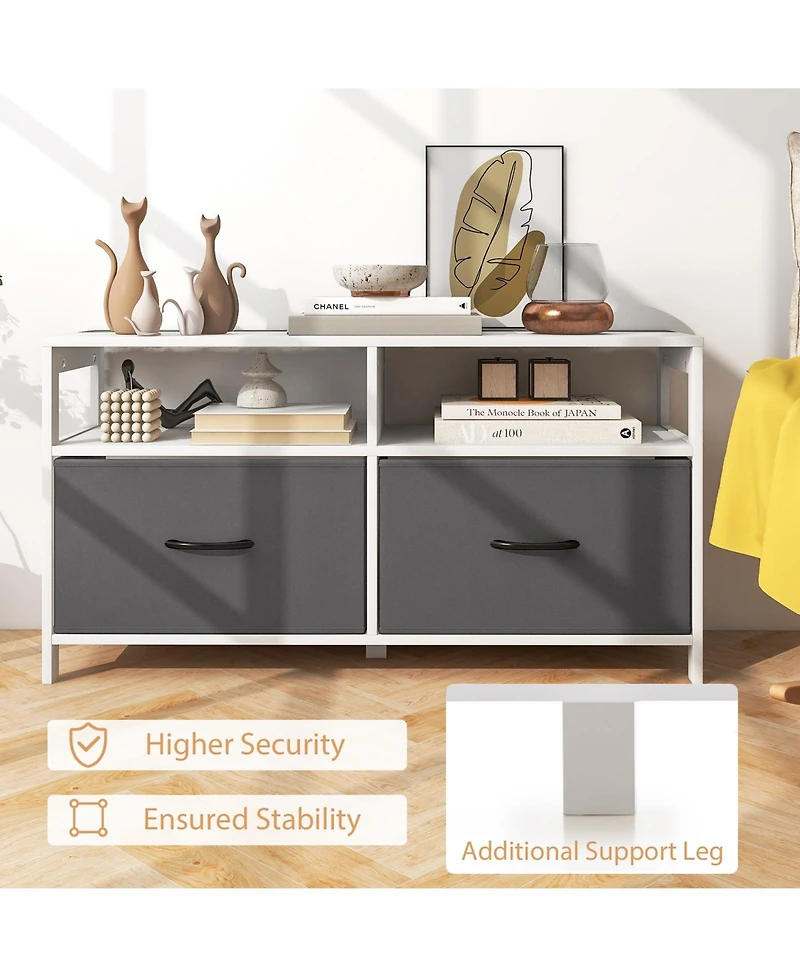 Volenca Fabric Chest of Drawers with 2 Drawers and 2 Open Shelves