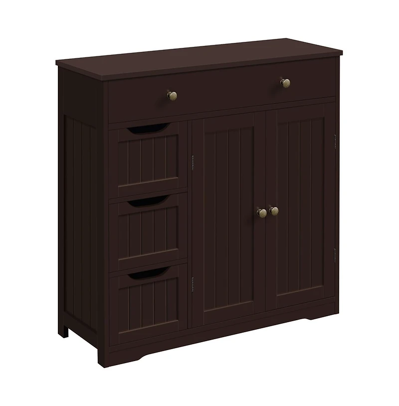 Yaheetech 32" H Free-Standing Bathroom Floor Cabinet with 4 Drawers and 2 Doors Espresso