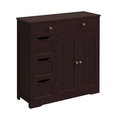 Yaheetech 32" H Free-Standing Bathroom Floor Cabinet with 4 Drawers and 2 Doors Espresso
