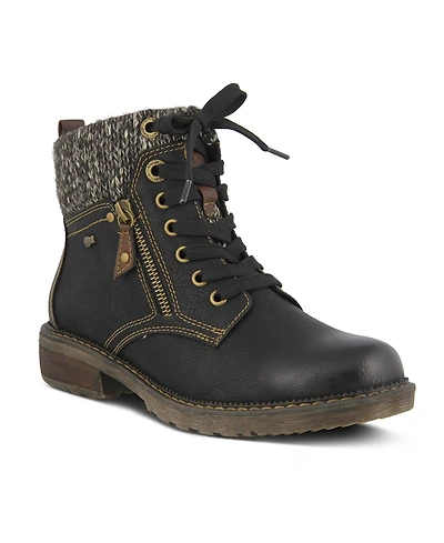 Spring Step Khazera Water-Resistant Bootie with Faux Shearling Lining and Sculpted Heel