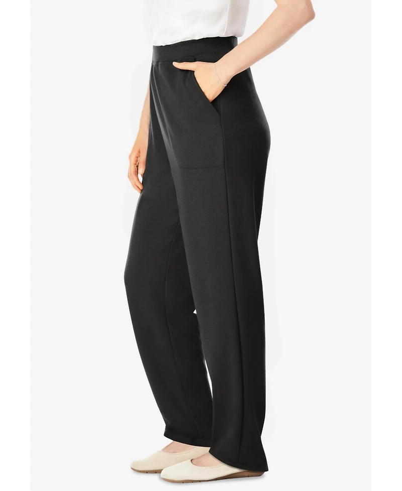 Woman Within Women's Straight-Leg Stretch Ponte-Knit Pull-On Pants