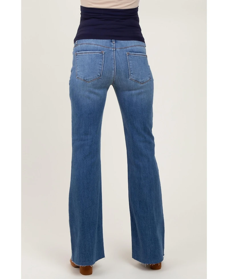 Pinkblush Blue Raw Cut Hem Flare Maternity Jeans
