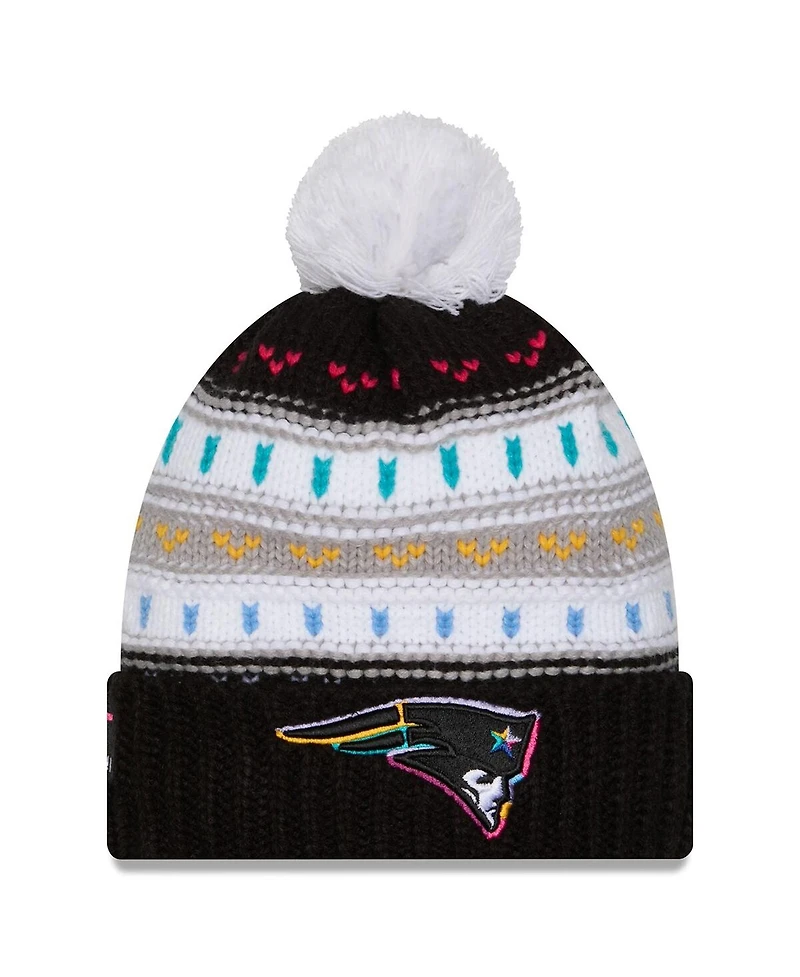 New Era Women's Black New England Patriots 2025 Nfl Crucial Catch Cuffed Knit with Pom Hat