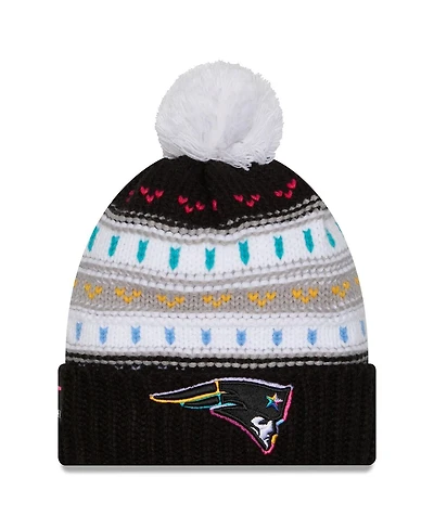 New Era Women's Black New England Patriots 2025 Nfl Crucial Catch Cuffed Knit with Pom Hat