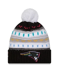 New Era Women's Black New England Patriots 2025 Nfl Crucial Catch Cuffed Knit with Pom Hat