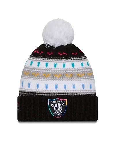 New Era Women's Black Las Vegas Raiders 2025 Nfl Crucial Catch Cuffed Knit with Pom Hat