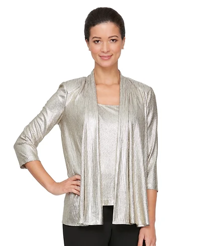 Alex Evenings Women's Petite Foil Knit Twinset