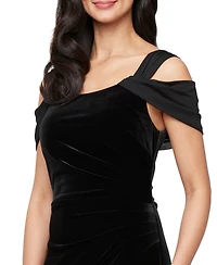 Alex Evenings Petite Long Cold-Shoulder Stretch Velvet Dress