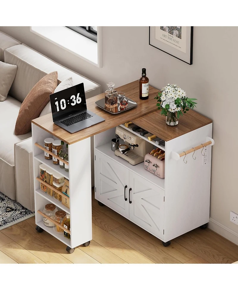 Ironck Kitchen Island with Storage and Power Outlet, White