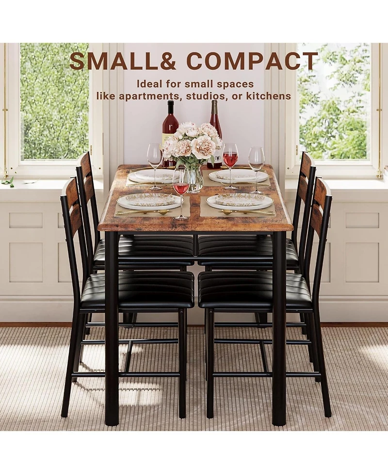 Ironck Wood Dining Table Set for 4, Rustic Brown