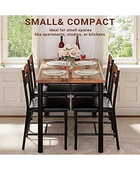 Ironck Wood Dining Table Set for 4, Rustic Brown