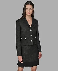Karl Lagerfeld Paris Women's Novelty Cropped Button Front Jacket