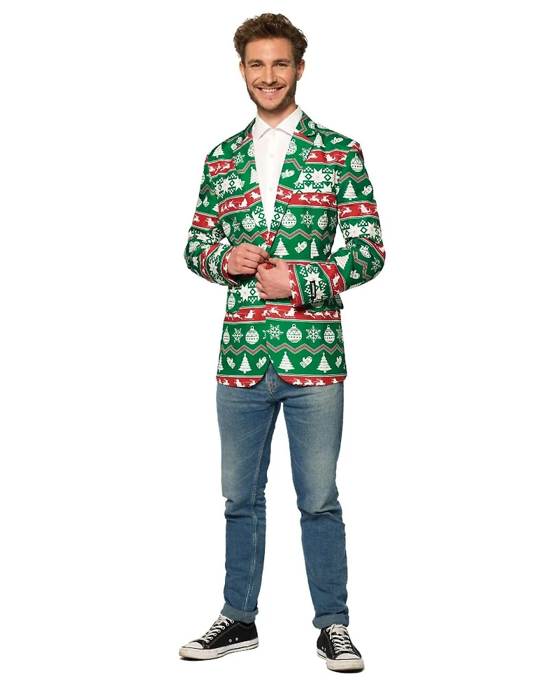 Suitmeister Men's Christmas Blazer - X- Mas Festive Nordic Slim Fit Green White