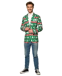 Suitmeister Men's Christmas Blazer - X- Mas Festive Nordic Slim Fit Green White