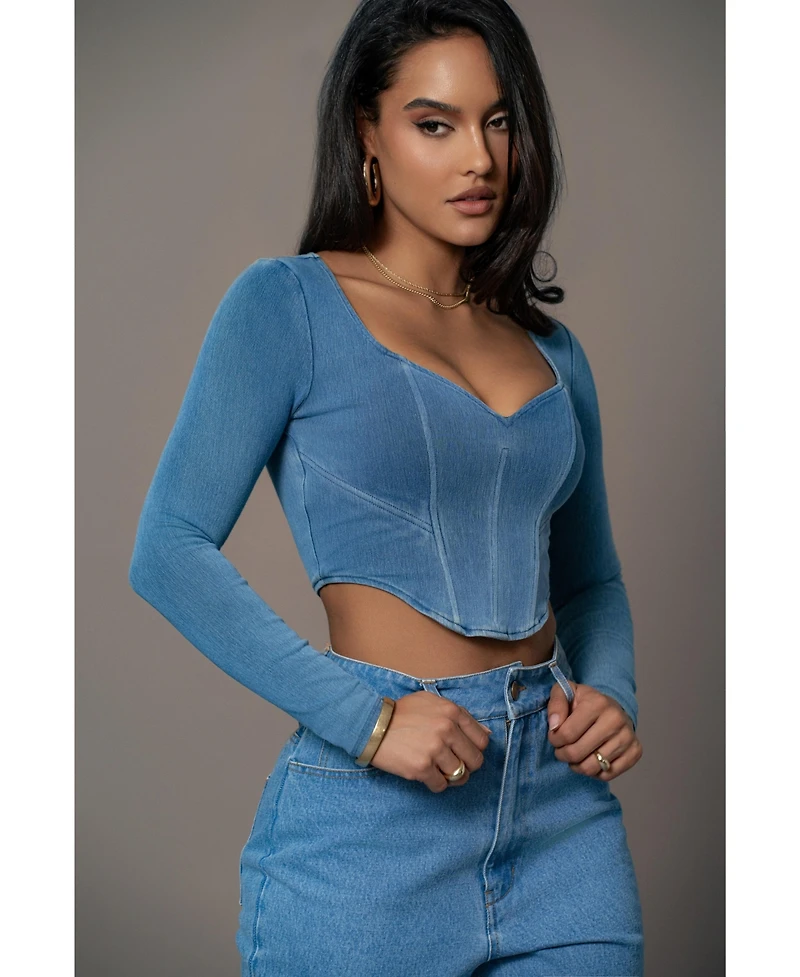 Jluxlabel Women's Tesa Sweetheart Denim Top