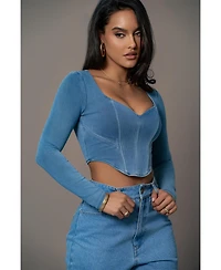 Jluxlabel Women's Tesa Sweetheart Denim Top
