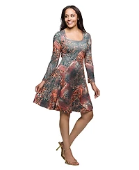 24seven Comfort Apparel Women's Long Sleeve Fit and Flare Dress