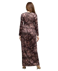 24seven Comfort Apparel Women's Brown Blush Floral Long Sleeve Dress