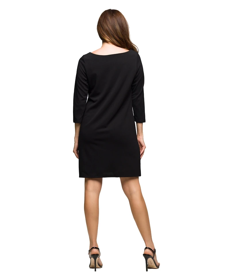 24seven Comfort Apparel Women's Three Quarter Sleeve A Line Knee Length Dress