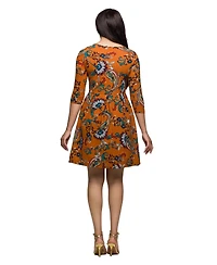 24seven Comfort Apparel Women's Rust Paisley Print Fit Flare Knee Length Dress