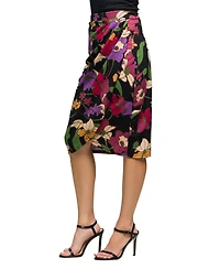 24seven Comfort Apparel Women's Black Multi Floral Print Midi Pencil Skirt