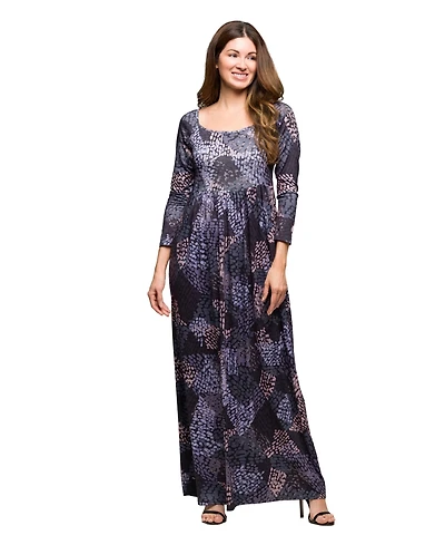 24seven Comfort Apparel Women's Long Sleeve Empire Waist Maxi Dress