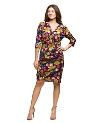 24seven Comfort Apparel Women's Floral Print Faux Wrap Dress