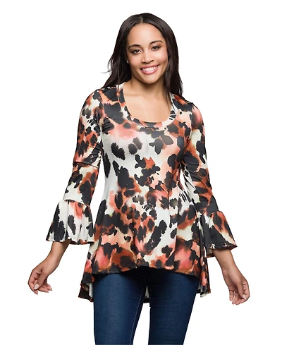 24seven Comfort Apparel Women's Scoop Neck Bell Sleeve Tunic Top