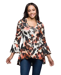24seven Comfort Apparel Women's Scoop Neck Bell Sleeve Tunic Top