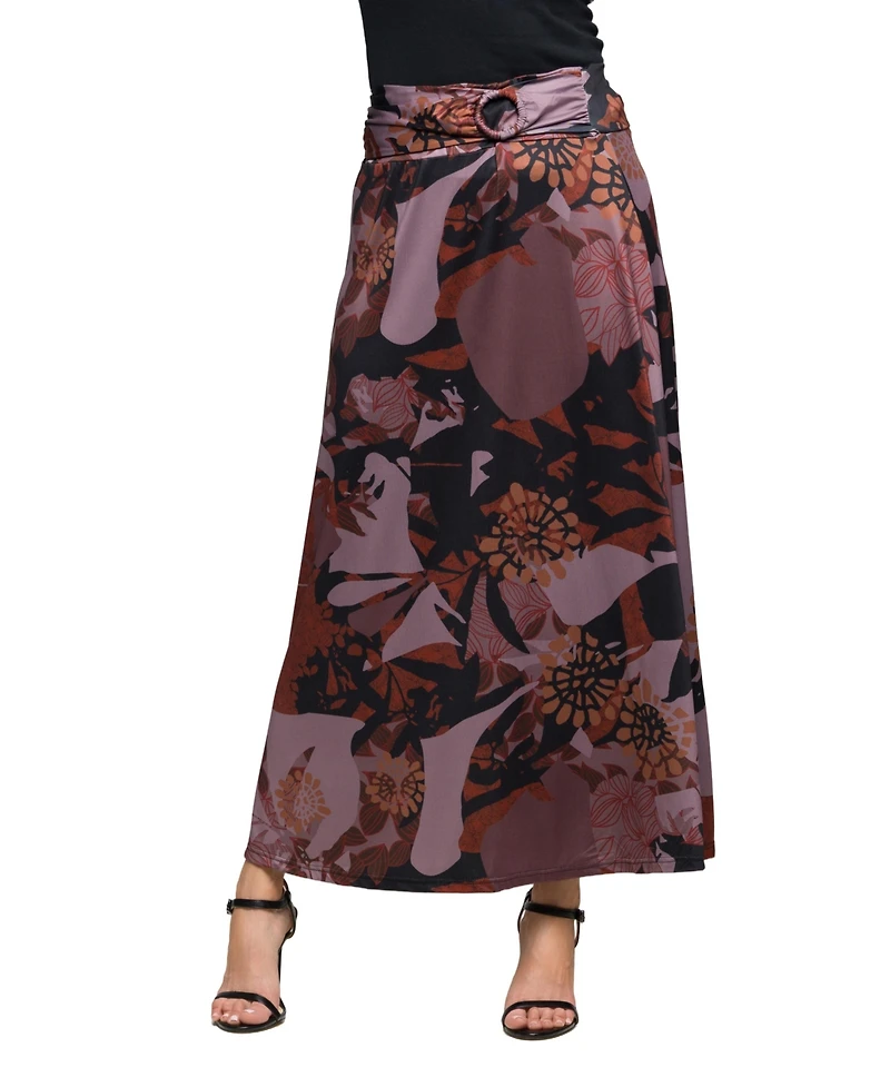 24seven Comfort Apparel Women's Fall Floral Print Maxi Skirt