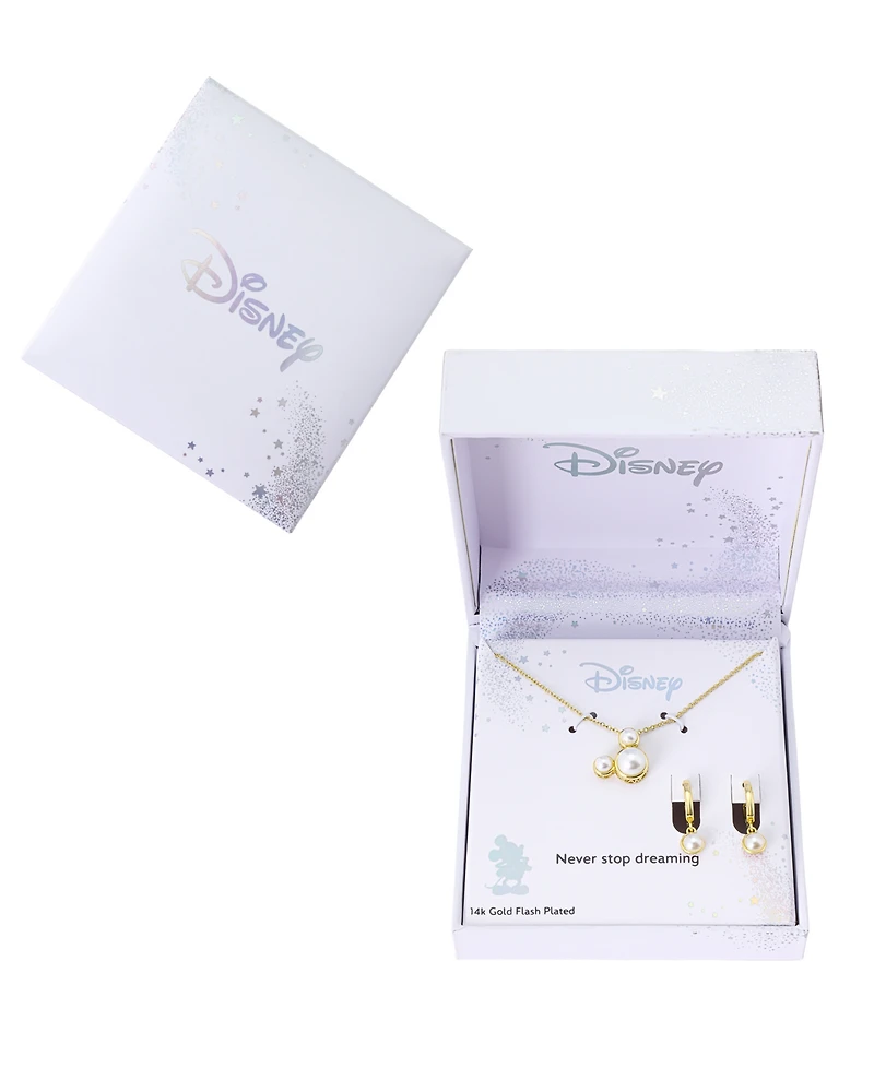 Disney Glass Cultivated Pearl Mickey Pendant Necklace and Hoop Earring Set