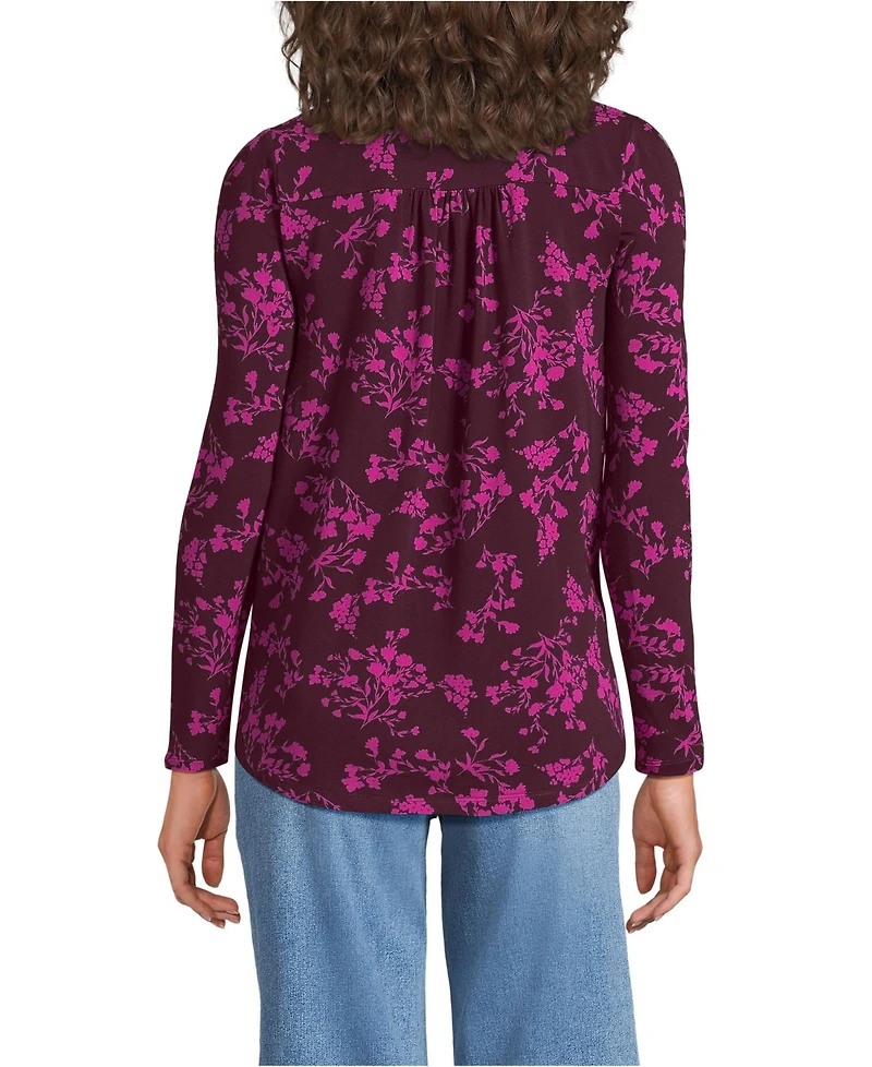 Lands' End Women's Petite Long Sleeve Lightweight Jersey Notch Neck Tunic Top