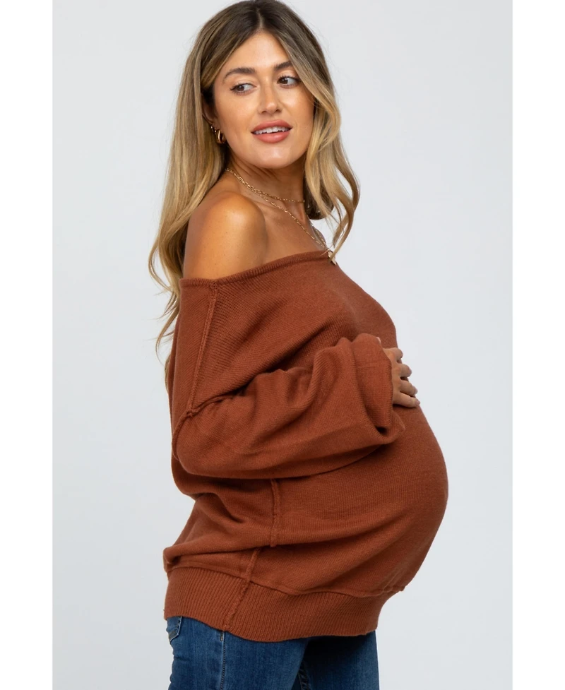 Pinkblush Camel Boat Neck Bubble Sleeve Maternity Sweater