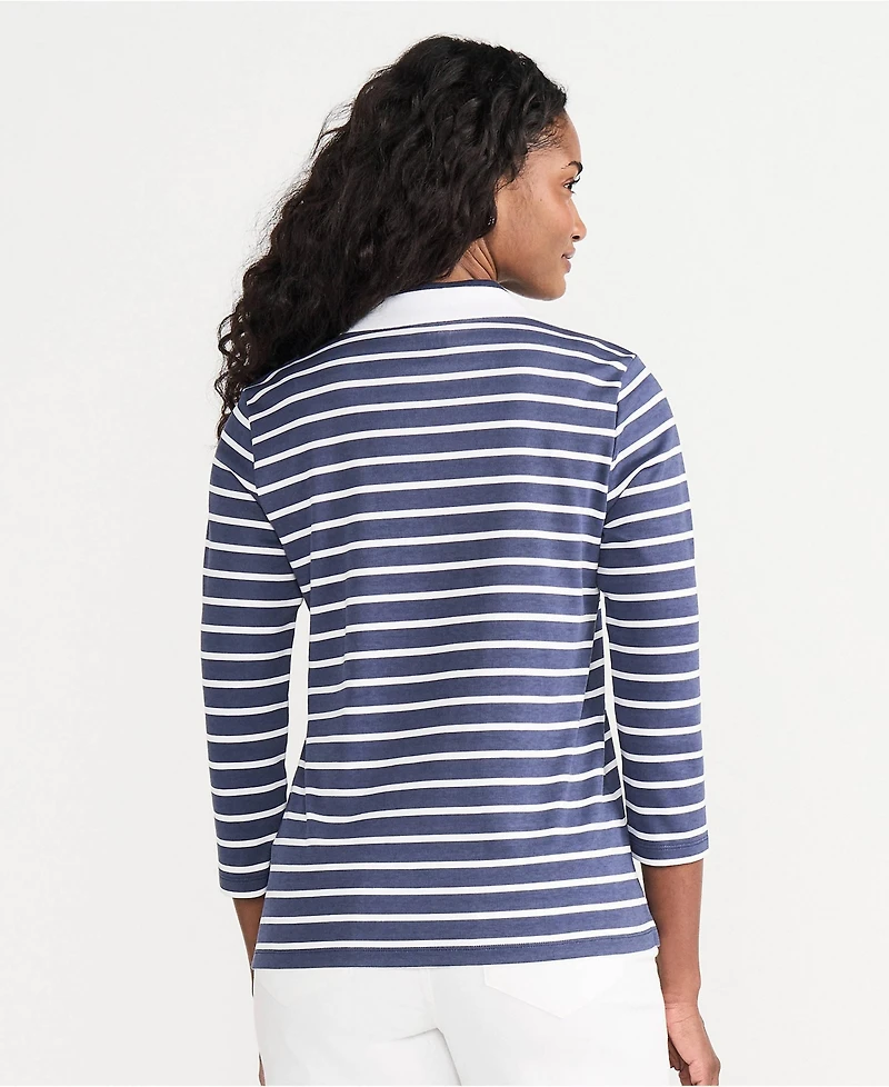 Lands' End Women's Petite 3/4 Sleeve Supima Cotton Polo Shirt