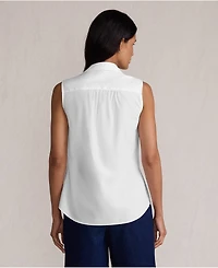 Lands' End Women's Sleeveless No Iron Shirt with Lace Inset
