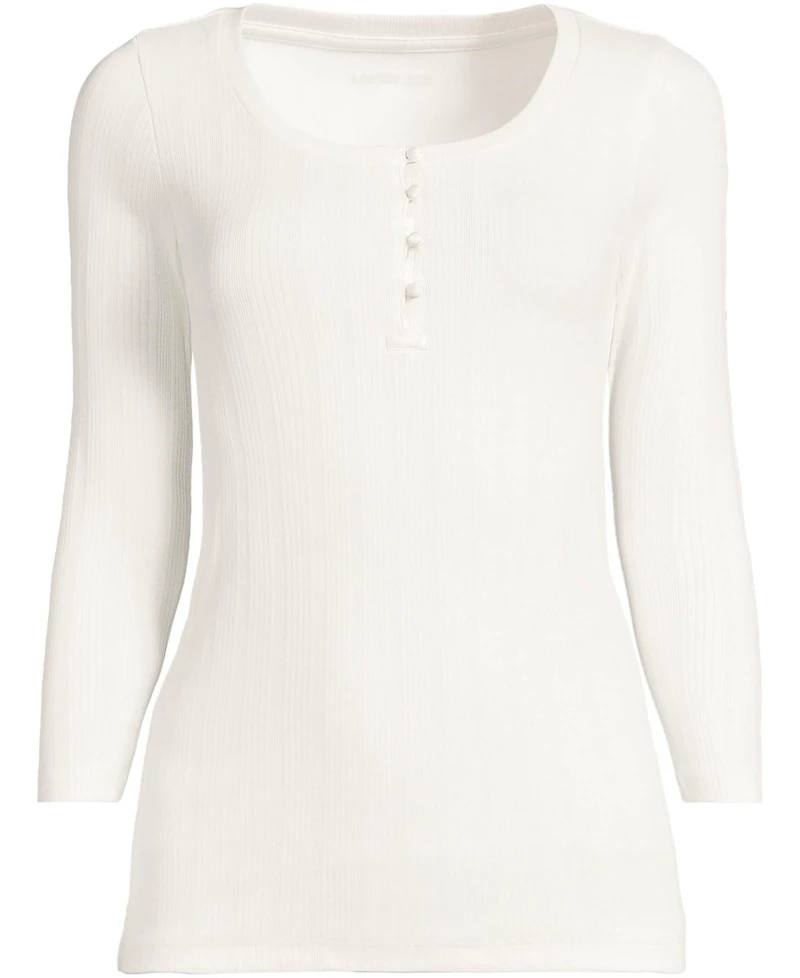 Lands' End Women's Plus 3/4 Sleeve Variegated Micro Rib Henley