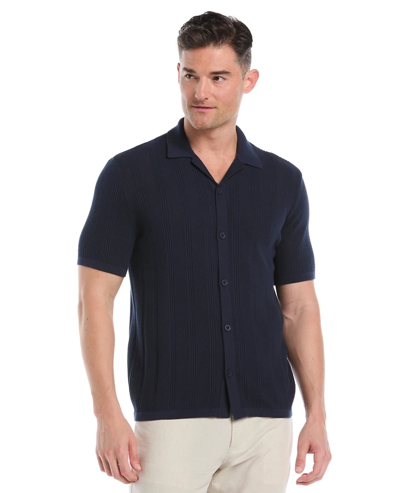 Cubavera Men's Short Sleeve Camp Collar Sweater Button-Front Shirt