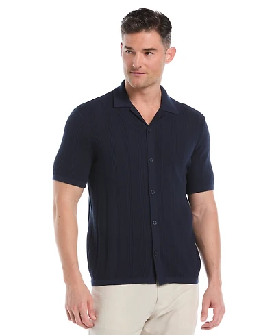 Cubavera Men's Short Sleeve Camp Collar Sweater Button-Front Shirt