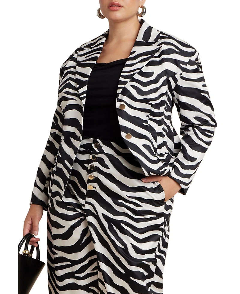 Eloquii Women's Plus Nipped Waist Zebra Print Blazer