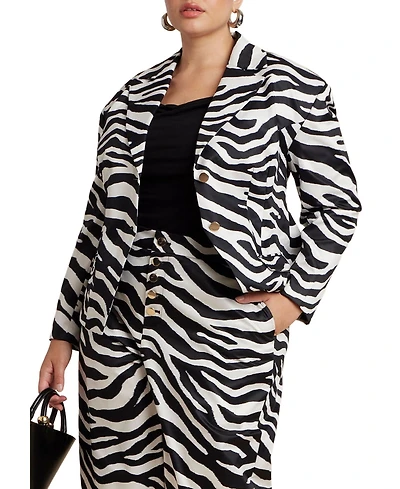 Eloquii Women's Plus Nipped Waist Zebra Print Blazer