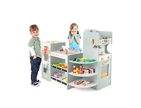 Akiudex Kids Wooden Grocery Store Playset with Cafe Playing and Vending Machine