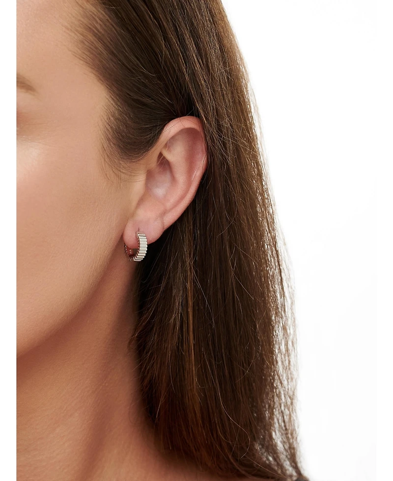 Devata Ribbed Hoop Earrings in Rhodium Plated Sterling Silver