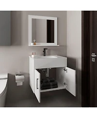 Depot E-Shop Jette Bathroom Set, Vanity Sink + Mirror, 2 Doors, 1 Shelf, White