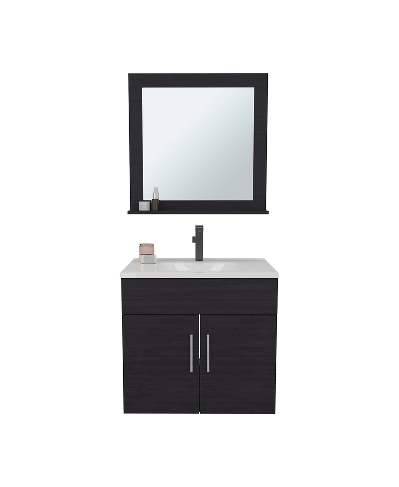 Depot E-Shop Jette Bathroom Set, Vanity Sink + Mirror, 2 Doors, 1 Shelf, White