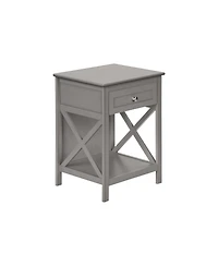 Lovmor Accent Table, End, Side Table, 2 Tier, Bedroom, Nightstand, Lamp, Storage Drawer, Antique Grey Veneer, Transitional