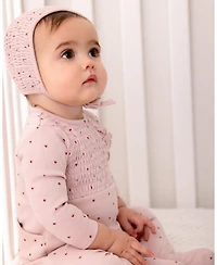 MeMoi 2 Piece Baby Girls "Sweet Cherry" 100% Cotton Smocked Footie Set