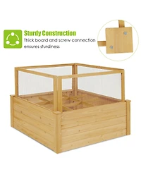 Gymax Raised Garden Bed Guard Fence Wooden Garden Box with 9 Grids & Critter