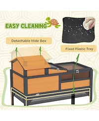 PawHut Tortoise Habitat with Adjustable Lamp Holder, Storage Shelf,