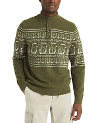 Nautica Men's Fairisle Button Up Mock Neck Sweater